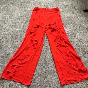 High waisted wide leg red pants